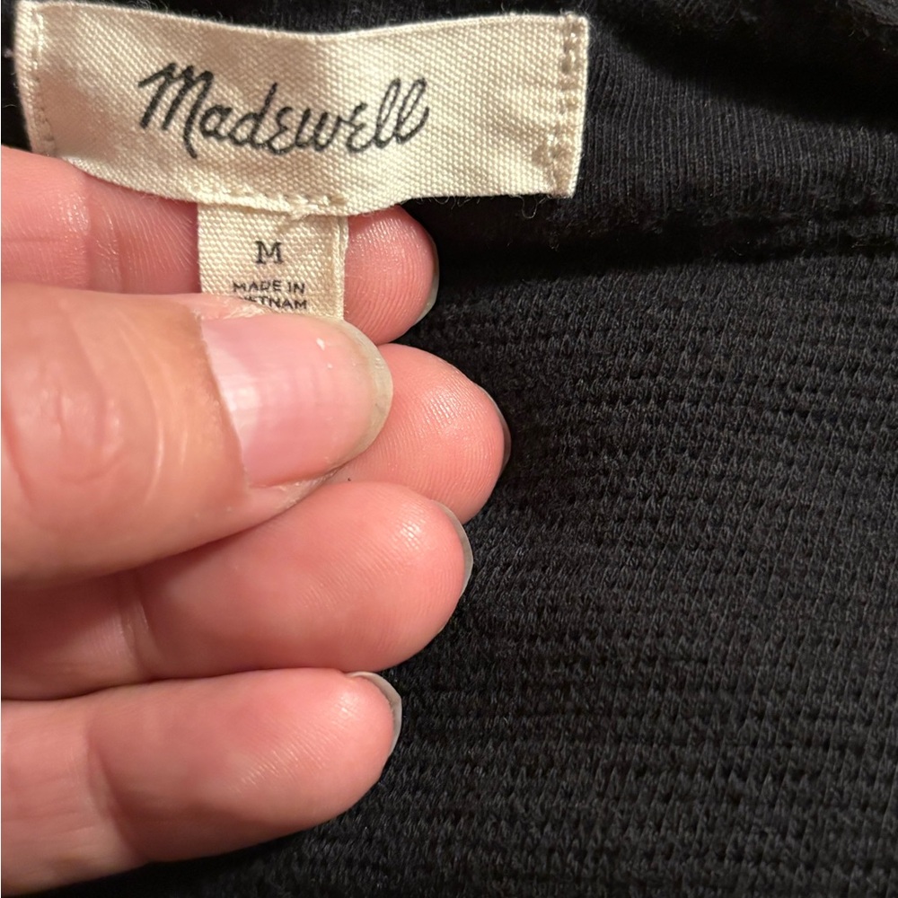 Madewell Black Tie Strap Tank Top Medium Textured Waffle Knit Cami (1138) - Picture 4 of 5